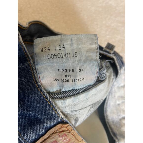 Vtg Levi's 501 Button Fly Blue Denim Jeans Rare Black And White Painted 34×34 - Picture 15 of 16